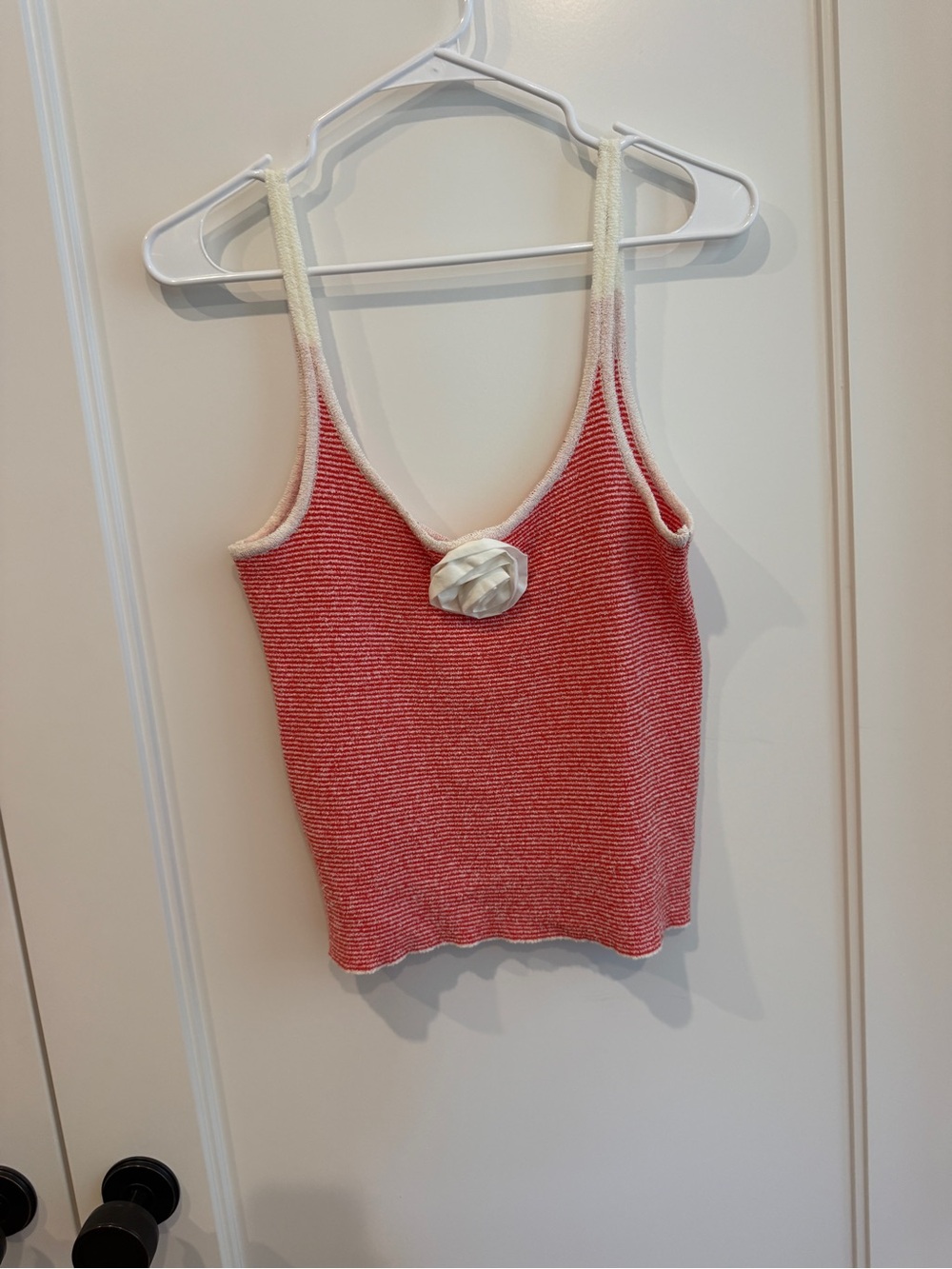 Simonett Red Knit Tank with Cream Trim and Flower M/L